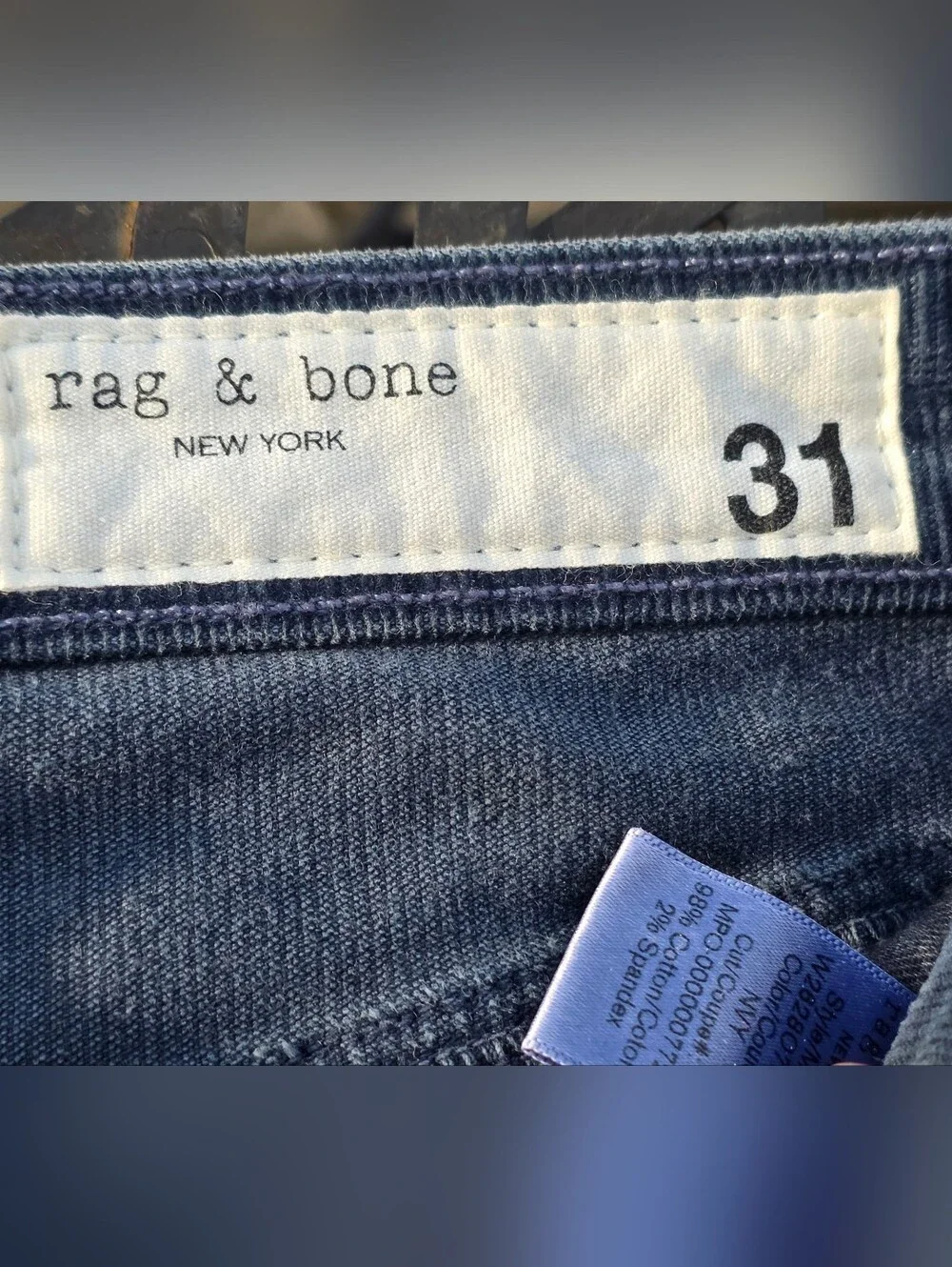 Rag & Bone Nina‎ High-Rise Ankle Skinny Corduroy Pants Navy Raw Hem 31